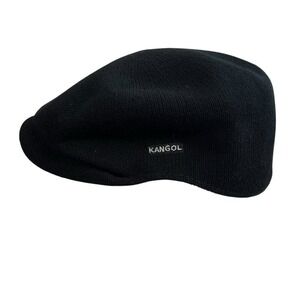 KANGOL Bamboo L Large Hat Black Flat Newsboy Cabbie Men's Grunge Hip Hop Knit